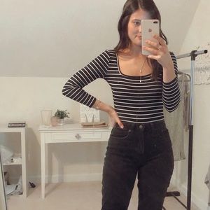 Striped black and white bodysuit